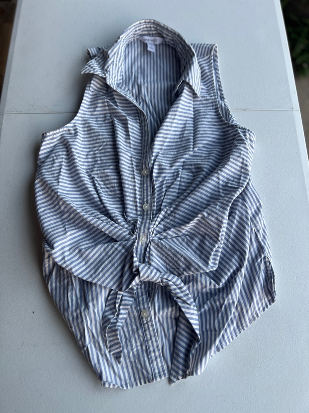 Nine West Blue and White Vertical Stripe Collared Top